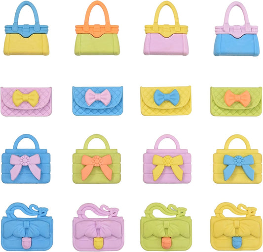 24Pcs Cute Bag Shape Erasers for Girls Kids, Fun Handbag Pencil Erasers for School Classroom Supplies Birthday Party Favors