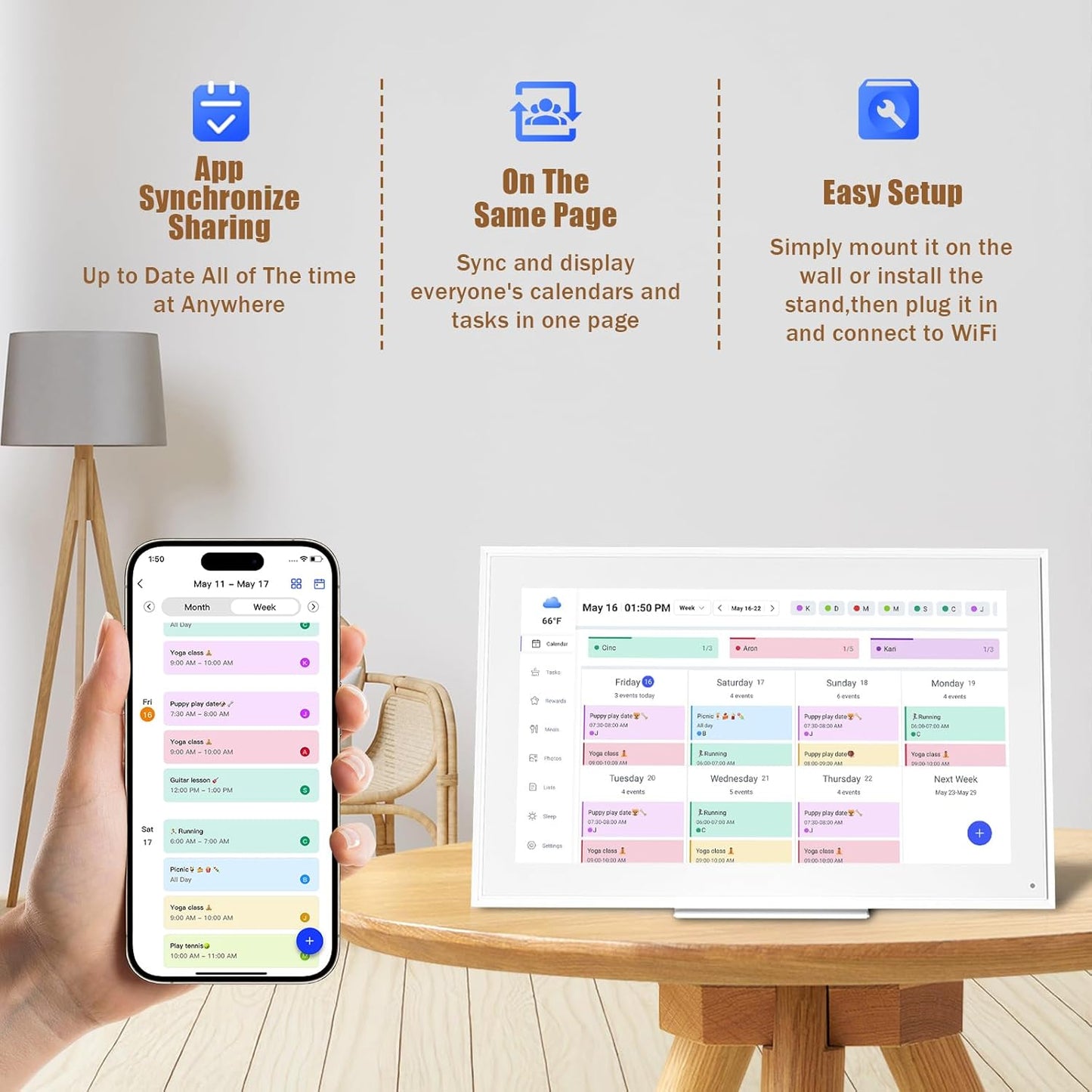 Digital Calendar: 15.6-inch Electronic Calendar & Chore Chart, Smart Touchscreen Interactive Display for Family Schedules–Wall Mount Included, Great for Organizing Your 2025-2026 Wall Planner