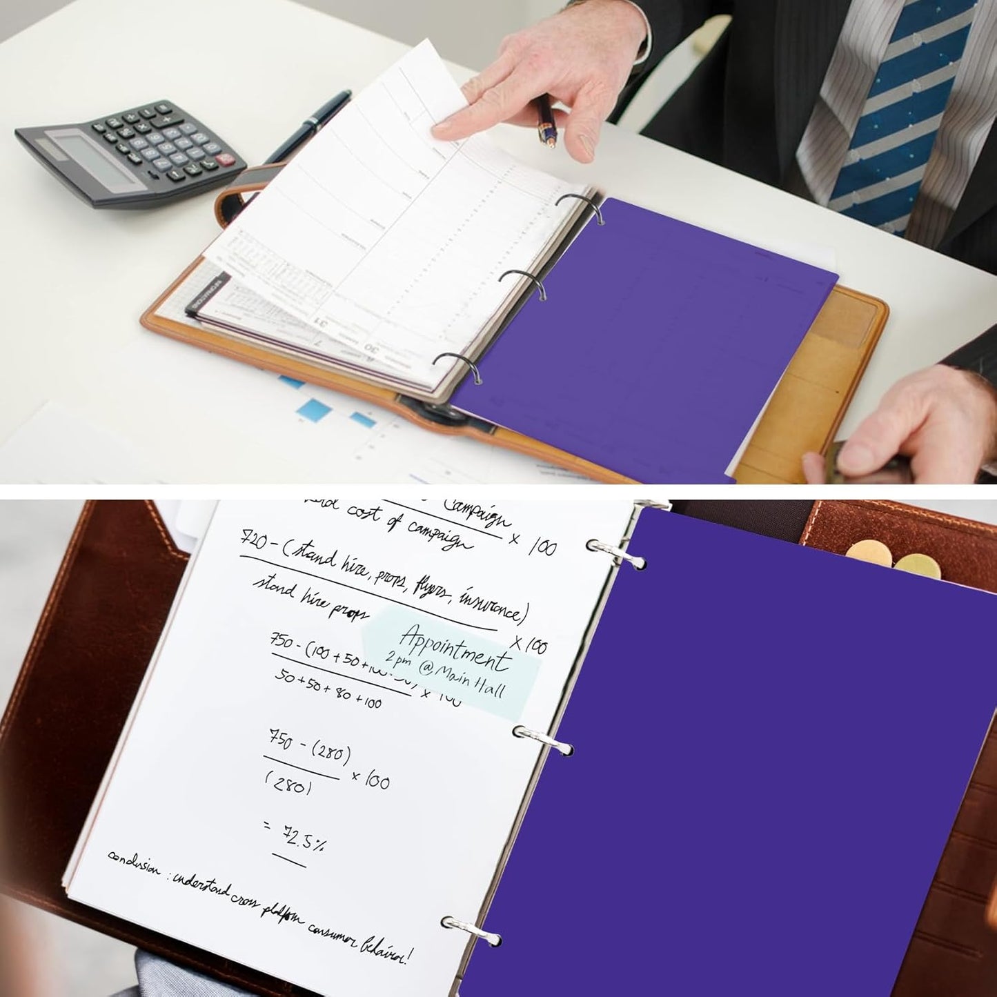 Dark Purple Binder Dividers, 8-Tab Sturdy Plastic Dividers, Binder Divider with Tabs, 3-Ring Binder Plastic Divider Set, Aesthetic Dividers for Binder, Suitable for Notebooks and Binders(Dark Purple)