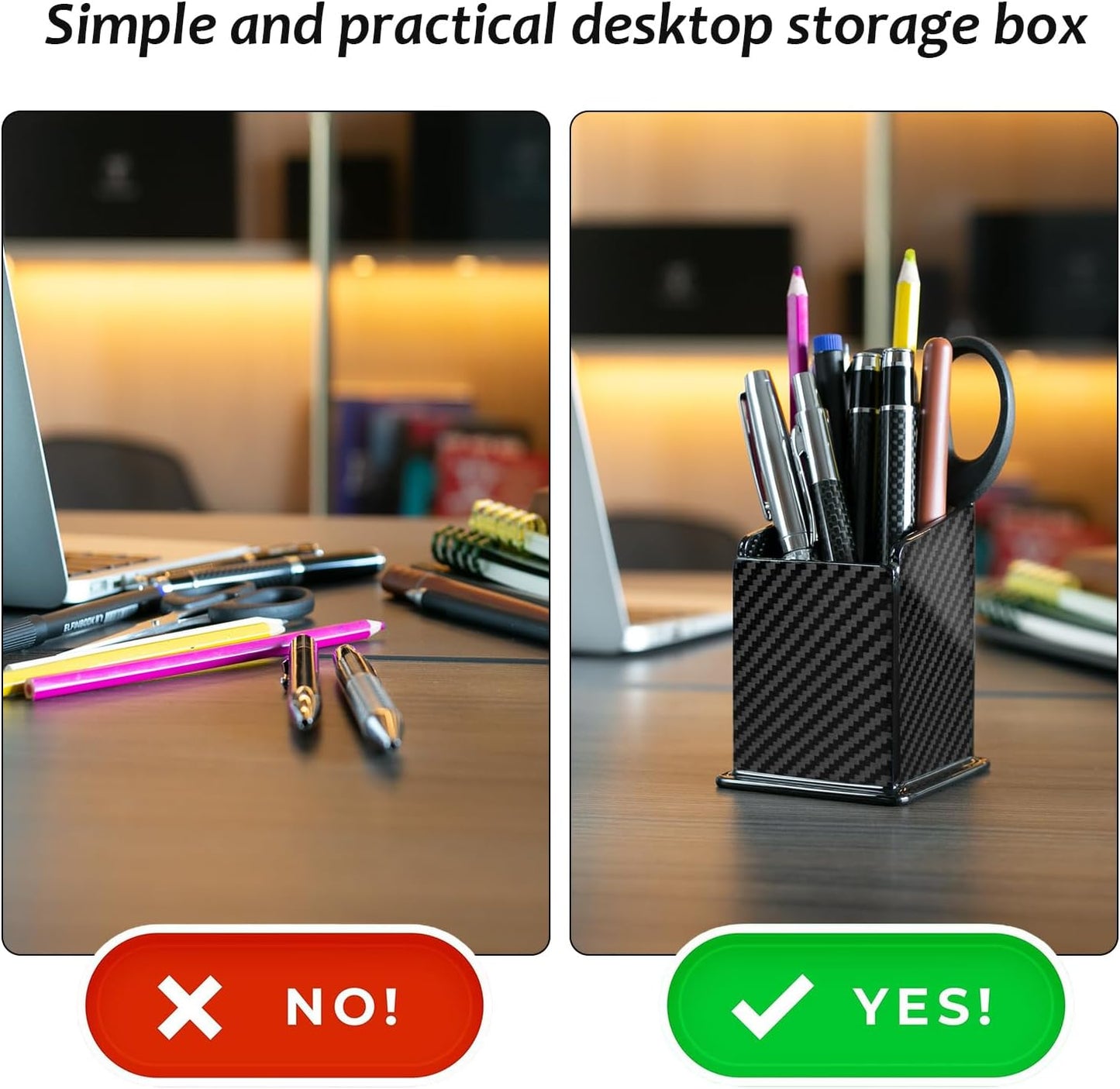 Carbon Fiber Pen Holder Pencil Holder for desk, Desktop Organizer and Black Pencil Cup for Office, School, Home,Glossy Black