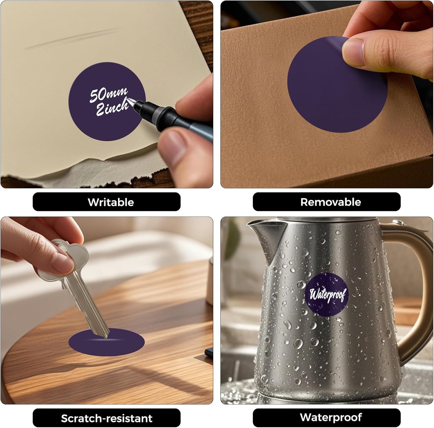 500 PCS Colored Dot Stickers 2 Inch Vinyl Purple Circle Labels Removable Waterproof Color Coding Round Sticker for Office Inventory Garage Yard Sale Tag