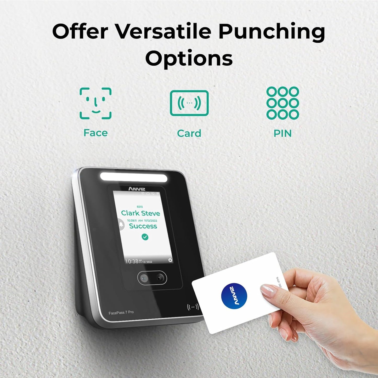 ANVIZ Time Clocks for Employees Small Business - FacePass 7 Pro Biometric Clock in and Out Machine - Face + RFID + Pin Punching in one, Support Door Access, Forever Free Cloud Software