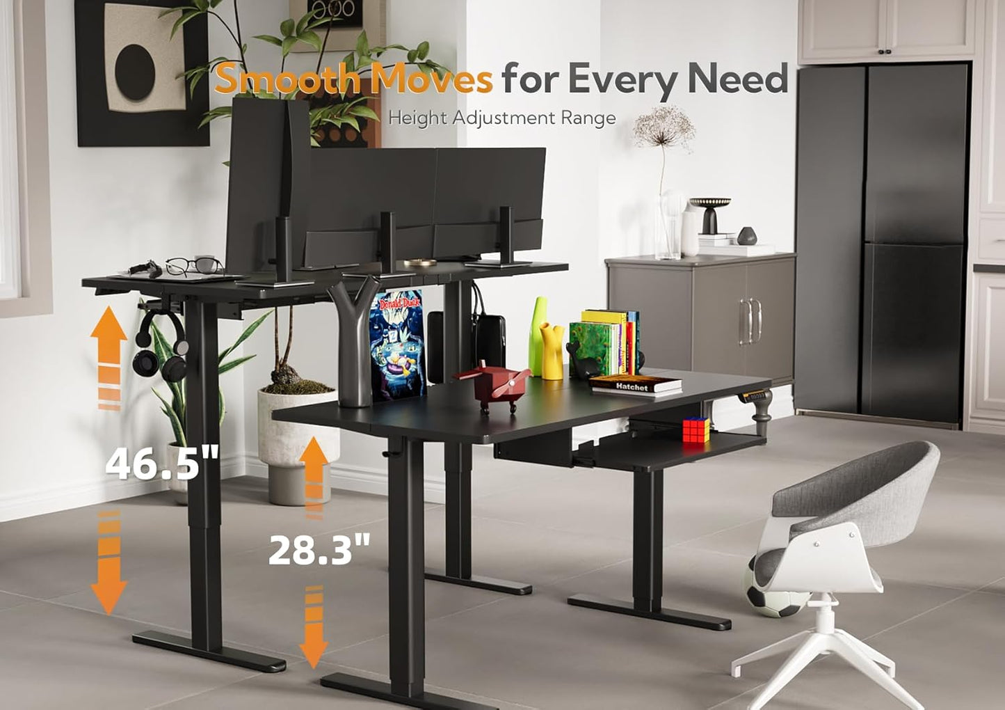 Claiks Standing Desk with Keyboard Tray, Standing Desk Adjustable Height, Raising Desks for Home Office and Computer Workstation, 55 Inches, Black