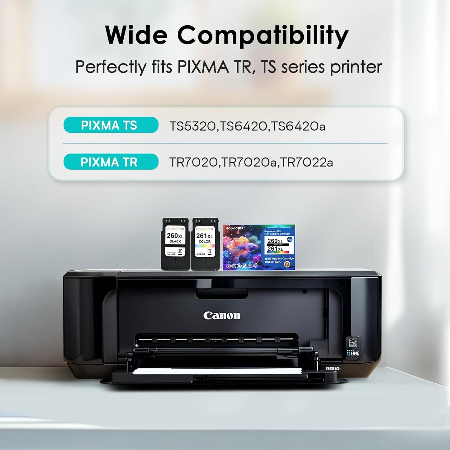 Certified Sustainable Ink Cartridge Replacement for Canon 260 261 260XL 261XL PG-260 CL-261XL Black and Color Combo 2 Pack Compatible for PIXMA TS6420 TS6420a TR7020 TR7020a TR7022a Printer