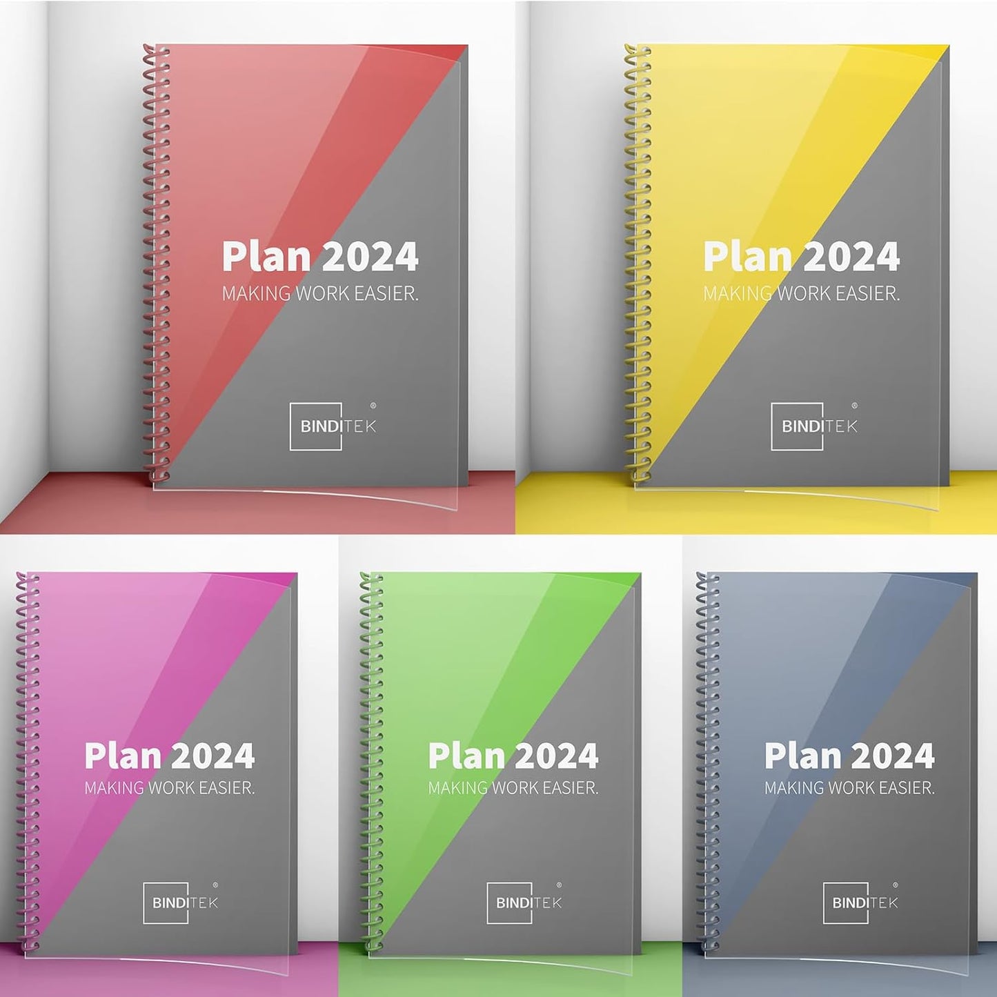 Binditek 50 Pack Plastic Spiral Binding Coils, 12mm(1/2"), 90 Sheet Capacity, 4:1 Pitch, Multi Color (Red, Blue, Yellow, Green, Pink), for Students and Coworkers