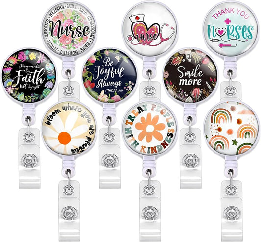 9 Pcs Cute Nurse Badge Reels Retractable Badge Holders with Alligator Clip ID Name Card Badge Clip for Office Student Doctor Nurse