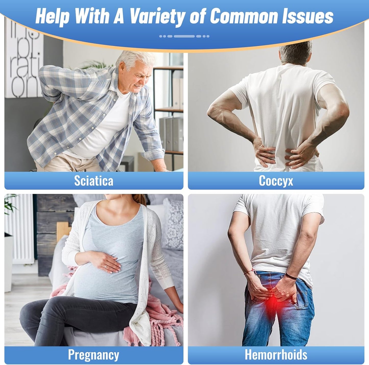 CloudBliss Donut Pillow Seat Cushion Chair Pad for Tailbone Pain Relief and Hemorrhoids, Memory Foam Seat Chair Cushion for Men and Women for Home & Office, (Light Grey-XL)