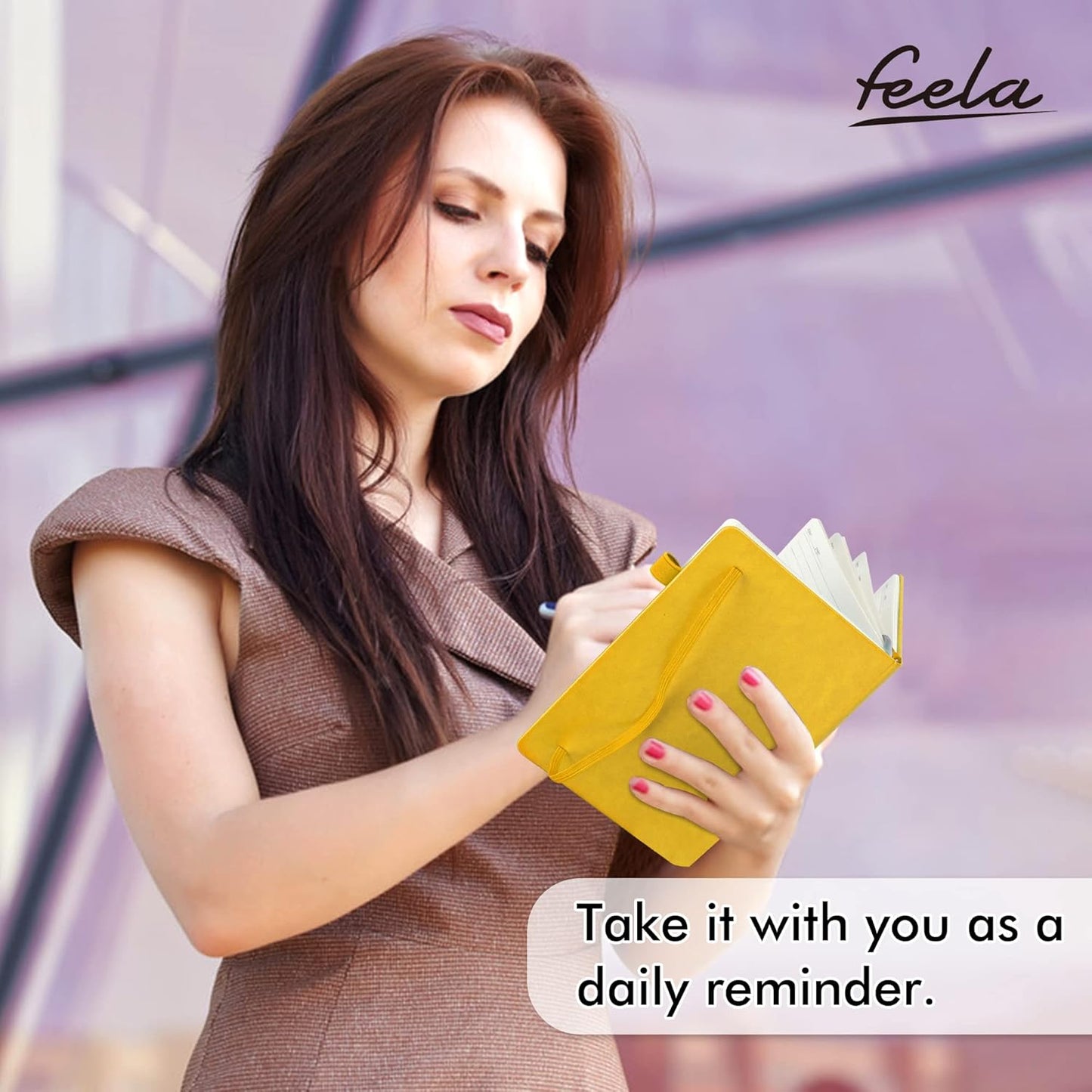 feela 18 Pack Journal Notebook for Work, Business Notebook Bulk Hardcover Lined Writing Journal with Pen Holder for Men Women Note Taking, with 18 Black Pens, 120 GSM, 5.1”x8.3”, A5, Yellow