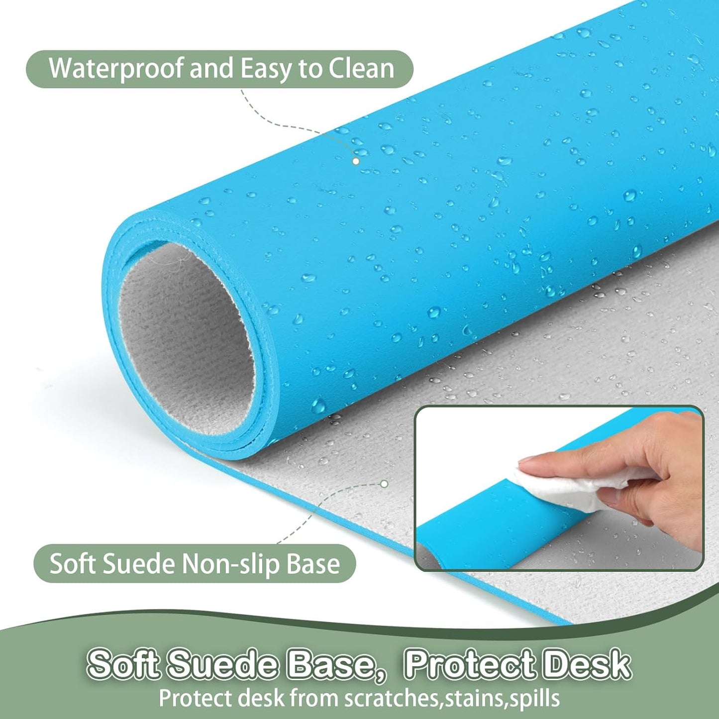Boutilon Leather Desk Pad Protector,Non-Slip Mouse Pad,Laptop Desk Pad,Office Mouse Mat,Waterproof Leather Desk Blotter,Desk Writing Pad for Office and Home (L-Blue,35"x 17")