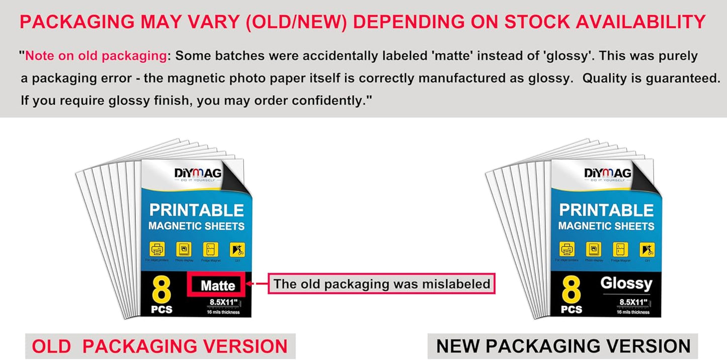 DIYMAG Printable Magnetic Sheets, 8Pcs 8.5 x 11 Inch Flexible Magnet Sheets Glossy Non Adhesive Magnetic Paper for Inkjet Printer Photo DIY Crafts