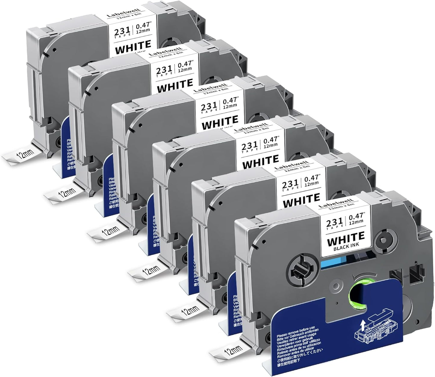 6-Pack TZe-231 TZ Tape 12mm 0.47 Laminted White Compatible for Brother Ptouch Label Maker Tape TZe231 TZe-2312pk TZ-231 Refills for P Touch PT-D210 PTD220 H110 D610BT D400, 1/2" x 26.2 ft