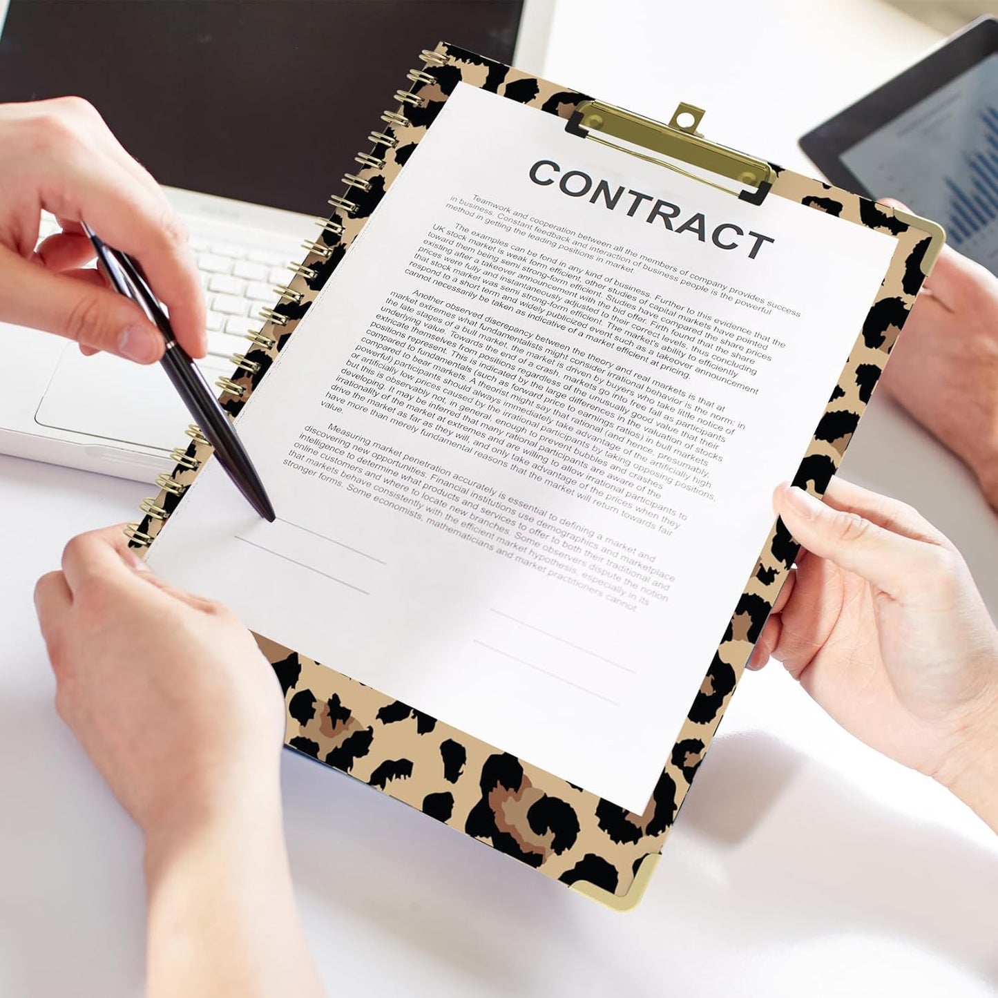 Foldable Clipboard Folio with Storage, 5 Plastic Folders with 10 Pockets,Refillable Lined Notepad (11" x 8.5"), Hardcover Project Organizer Nursing Teacher School Essentials(Cheetah Spots)