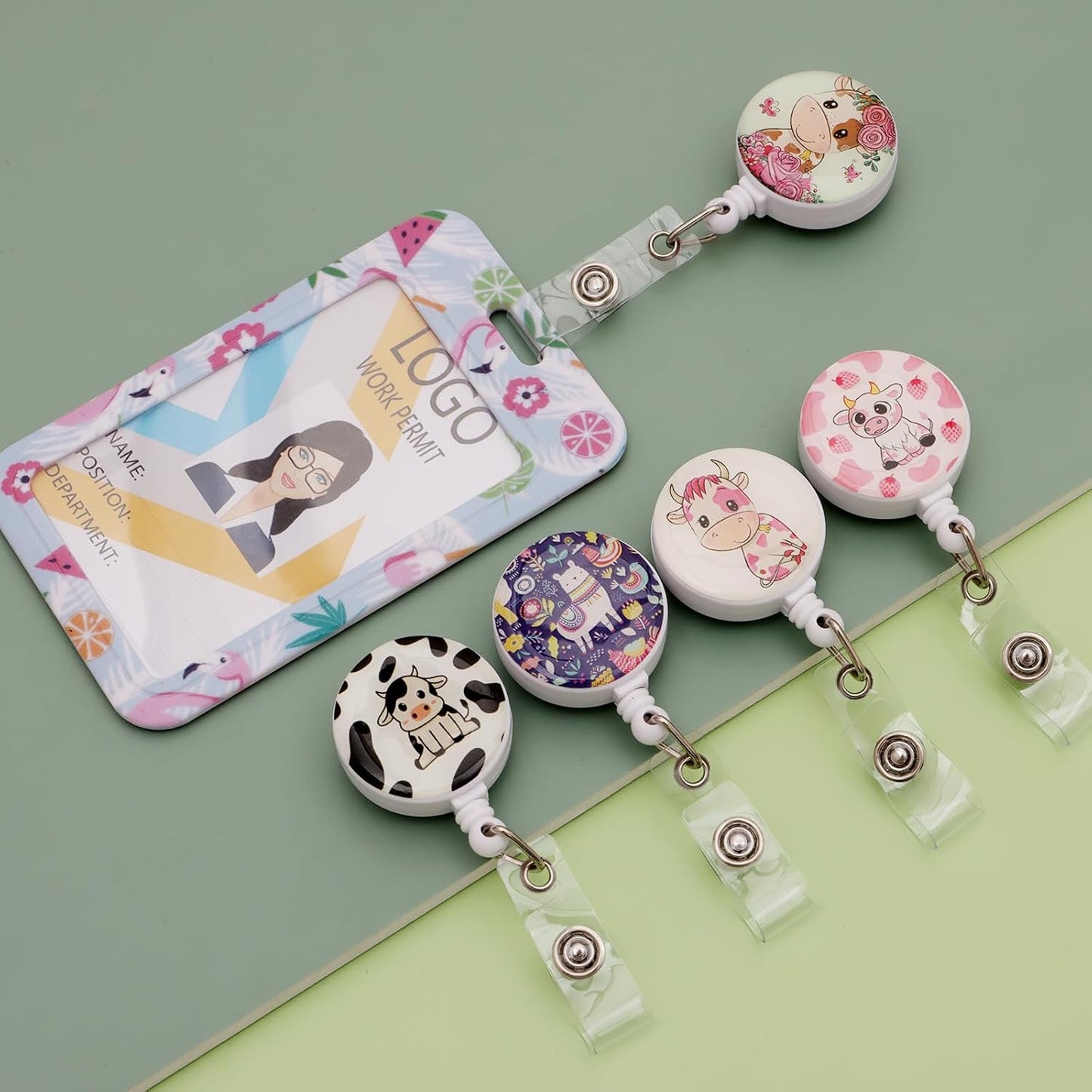 15 Pcs Funny Badge Reels Retractable Badge Holders,Id Badge Holder Retractable Clip,Cow Badge Reels