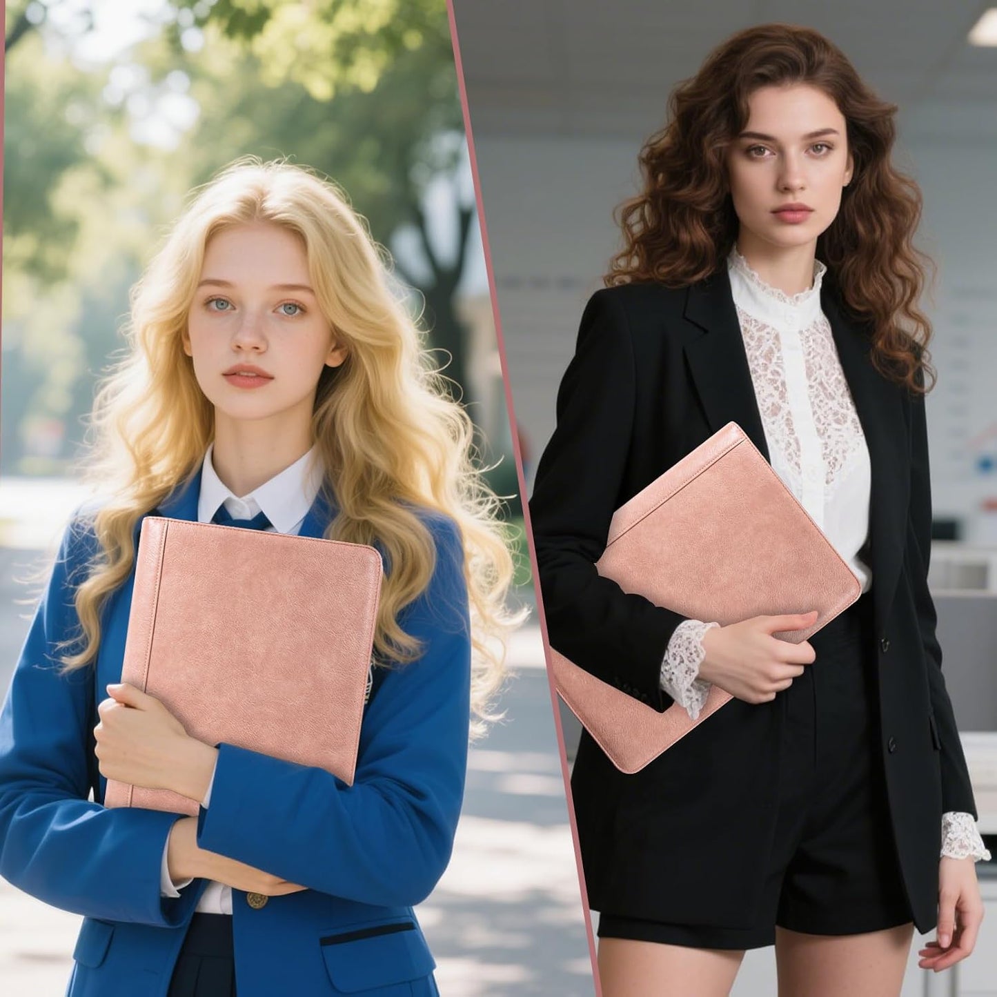 Calfinder Pink Portfolio Binder,3 Ring Binder with Zipper,PU Leather Padfolio with Zipper for Women, Professional Business Portfolio Organizer for Resume/Interview, A4 Letter Document Organizer