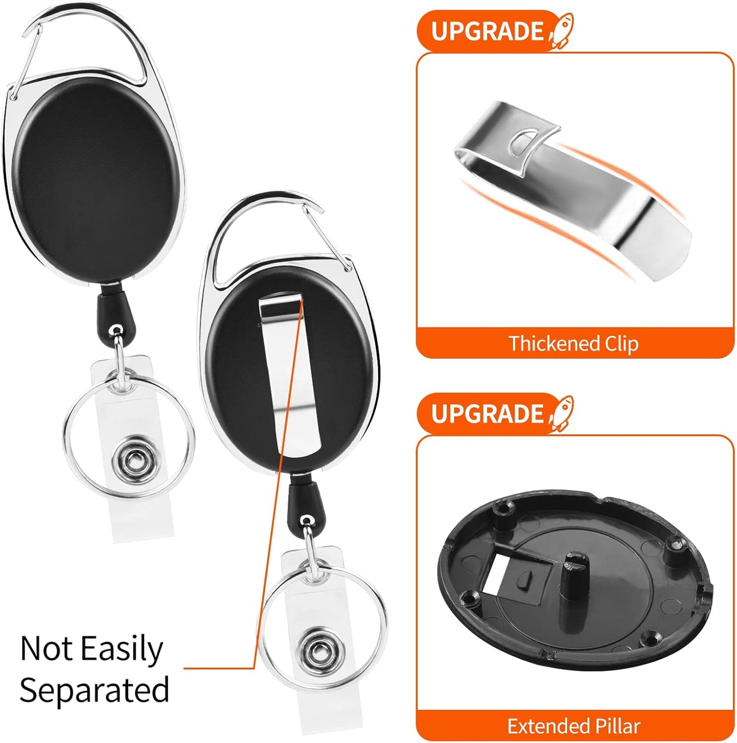 5 Pack ID Badge Holder,Badge Holder Retractable Clip with Carabiner Reel Clip and Key Ring for Men and Women