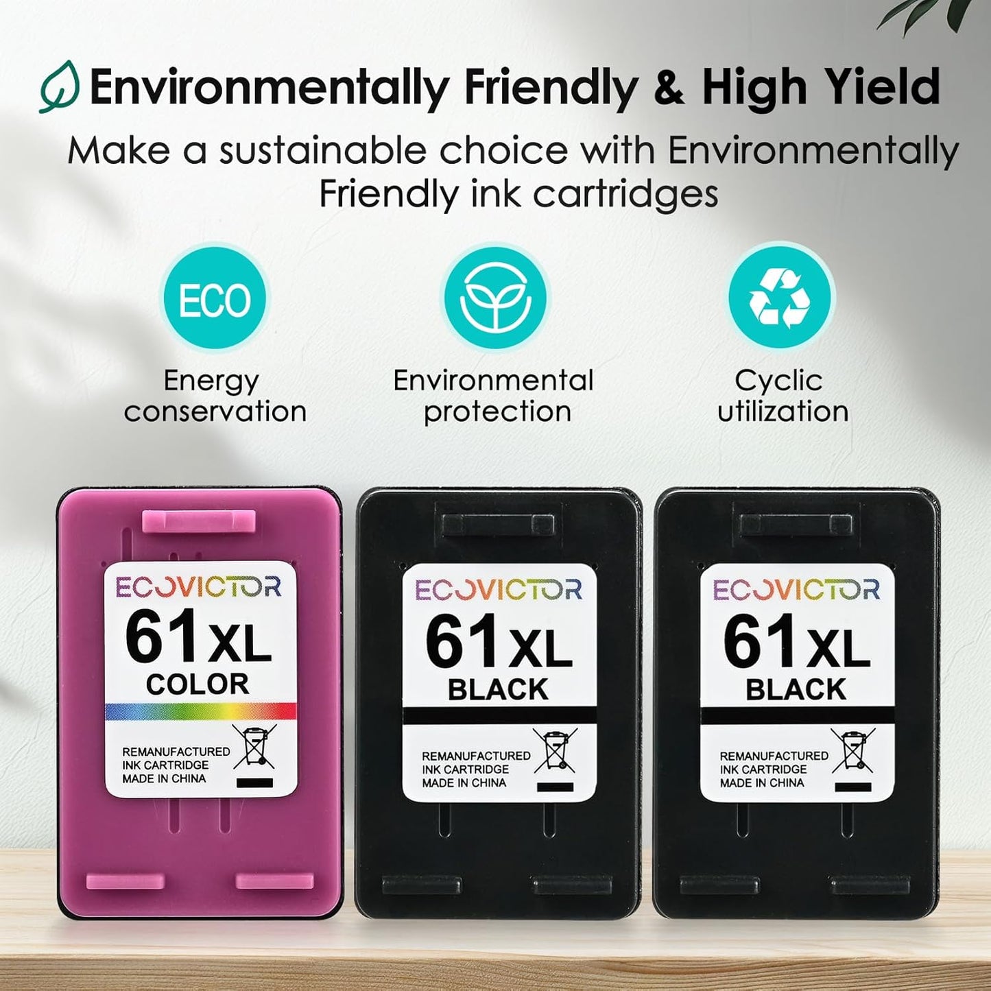 61XL Ink Cartridge Black Color Combo Pack (3-Pack) Replacement for HP Ink 61 XL HP61XL HP61 for 4500 5530 4630 2540 4502 5535 3510 3050 4635 4632 2514 2542 4610 2620 1510 1000 1010 Printer