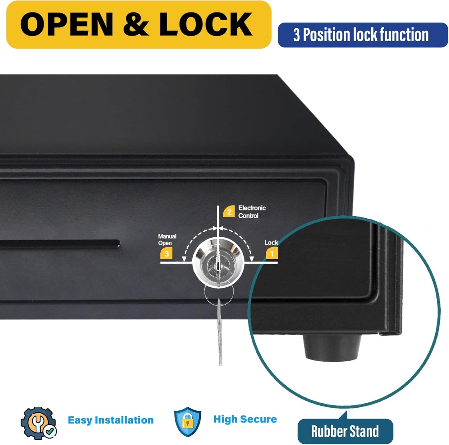 HK SYSTEMS 16" Heavy Duty Black POS Cash Drawer with 5Bill/5Coin, Removable Coin Compartment ONLY, 24V, RJ11, Single Large Front Media Slots, Black