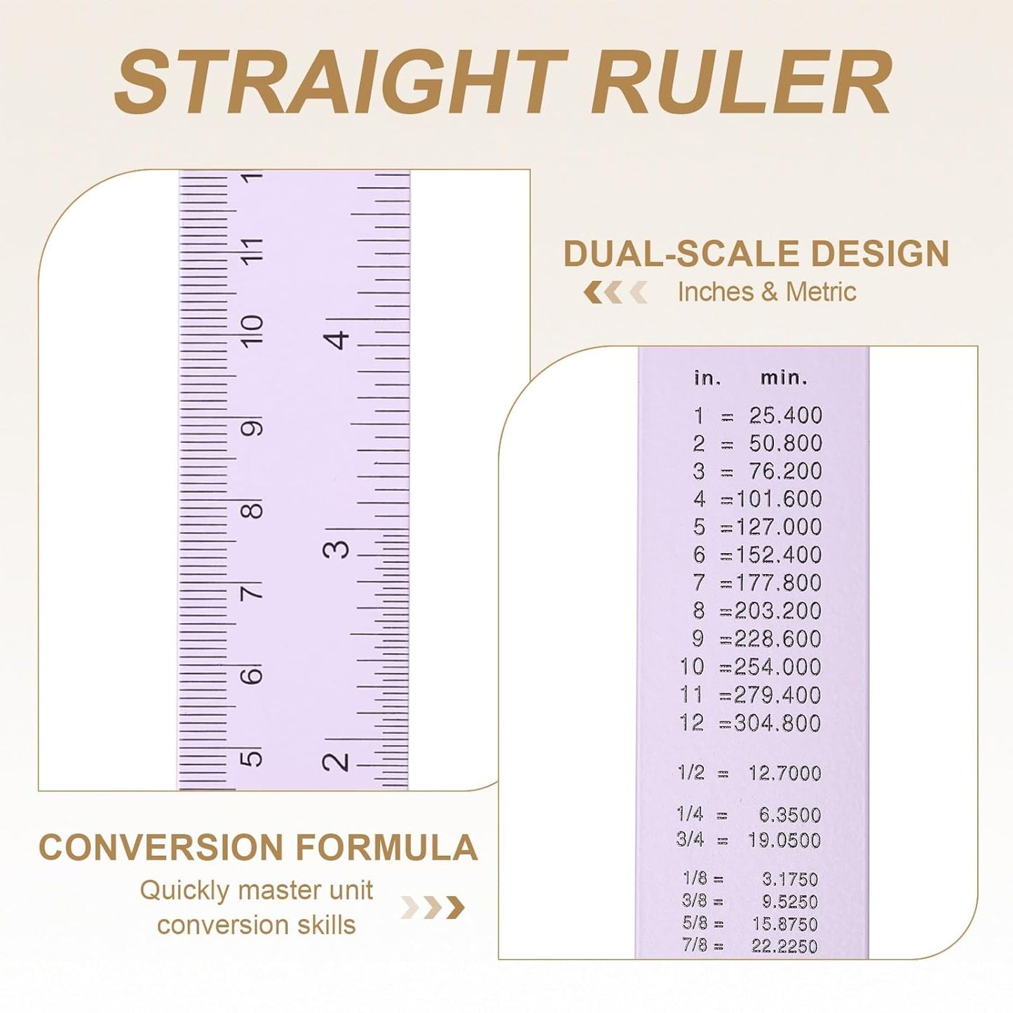 HARFINGTON 2pcs Metal Straight Ruler 30cm Metric SAE Aluminum Alloy Measuring Rulers Scale Tool with Hole for Measure Study Reading Classroom Office, Purple
