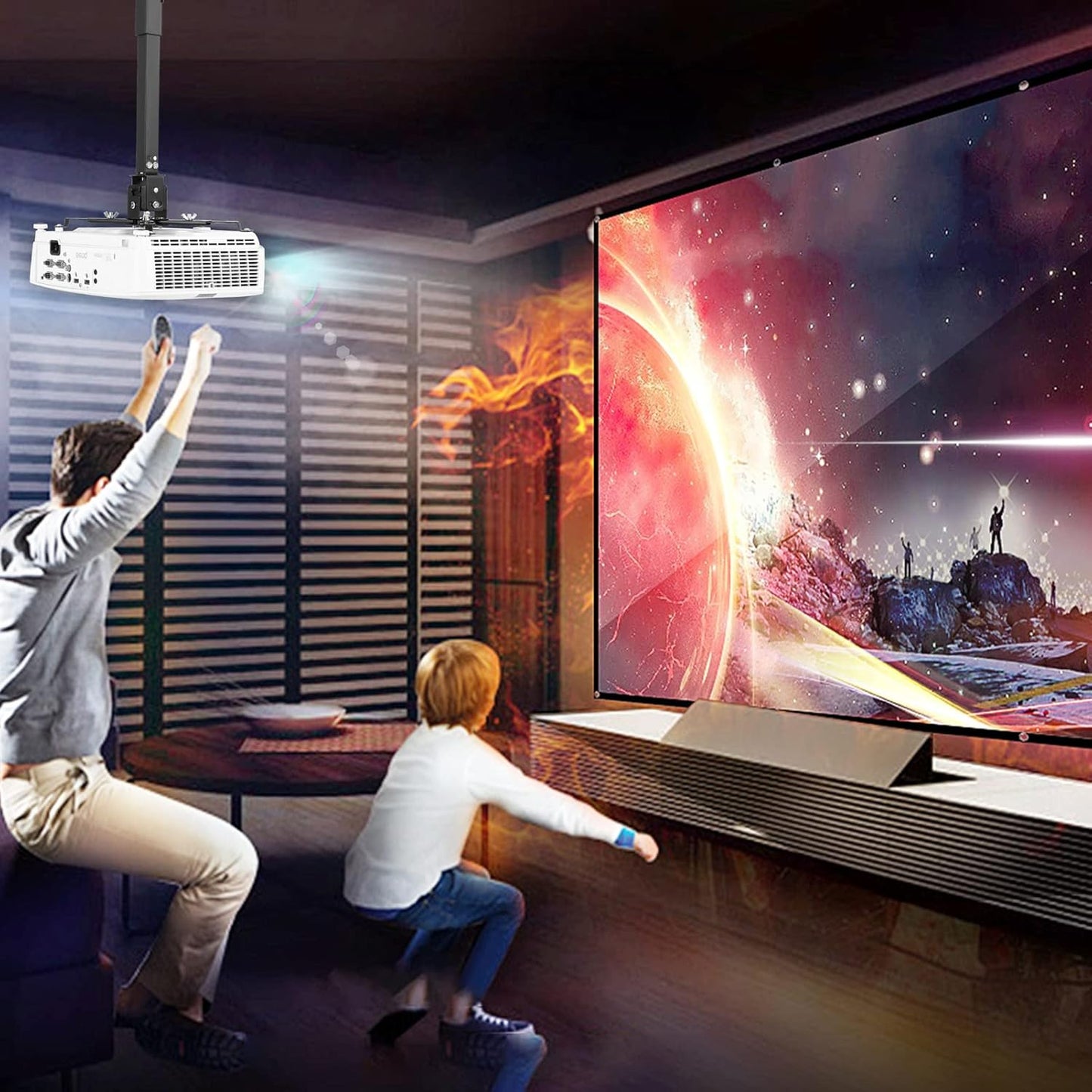 3-in-1 Projector Mount Wall/Ceiling Projection Bracket, Universal Height Adjustable Hanging Mount Bracket Holder with Extension Pole for Home and Office Projector