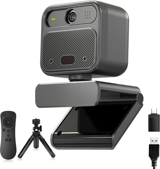4K Webcam with 2 Microphone, Wide Angle PC Cameras with Mirror & Flip Funtion, Remote, Precise Focus, Privacy Cover, Tripod, Great for Computer, Zoom, OBS, Teams, Laptop, Personal Video Calling