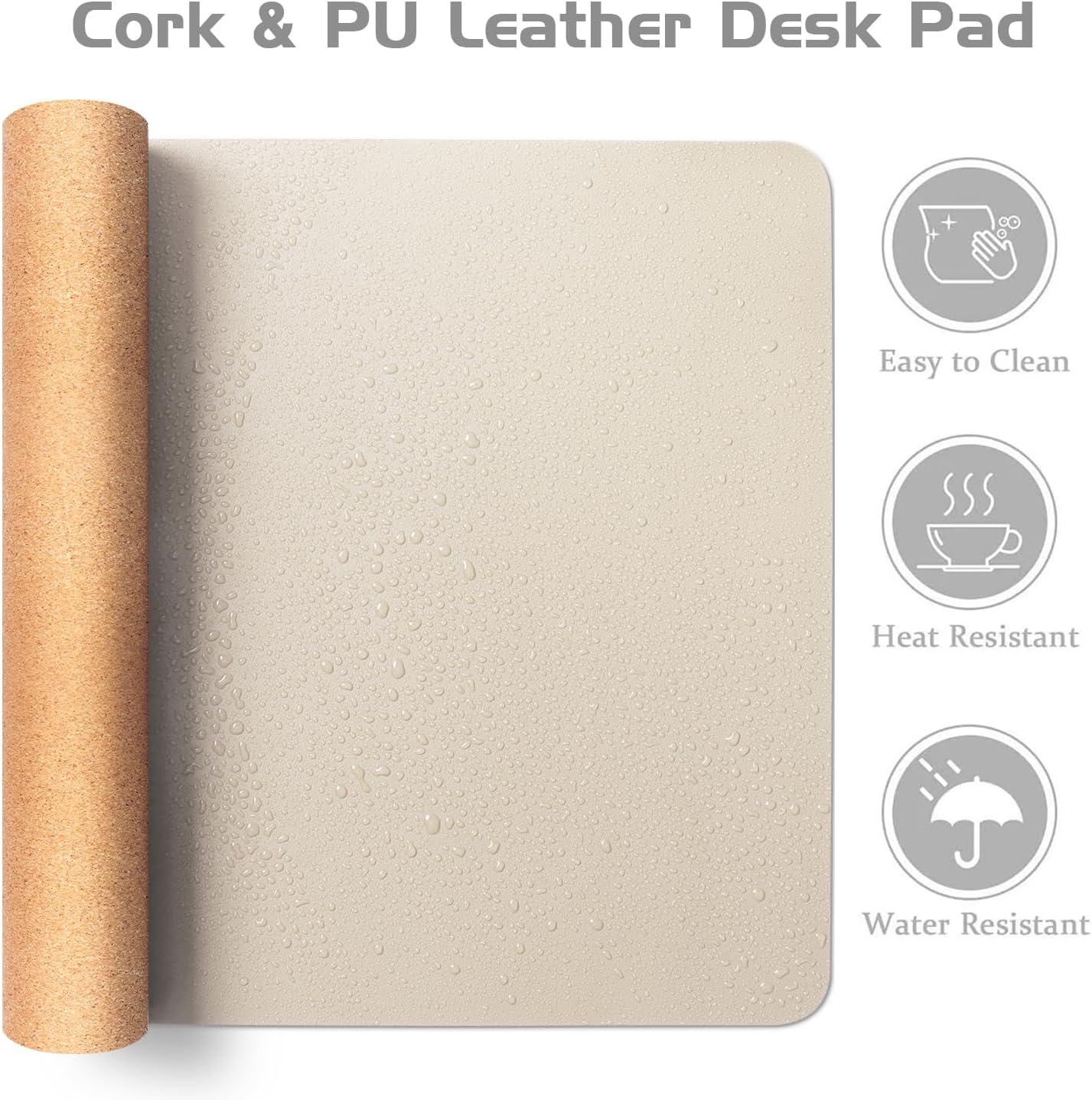 Aothia Dual-Sided Desk Mat - Leather & Cork Desk Protector, Large Mouse Pad & Writing Pad for Office/Home, Waterproof, Beige (35.4" x 15.7")