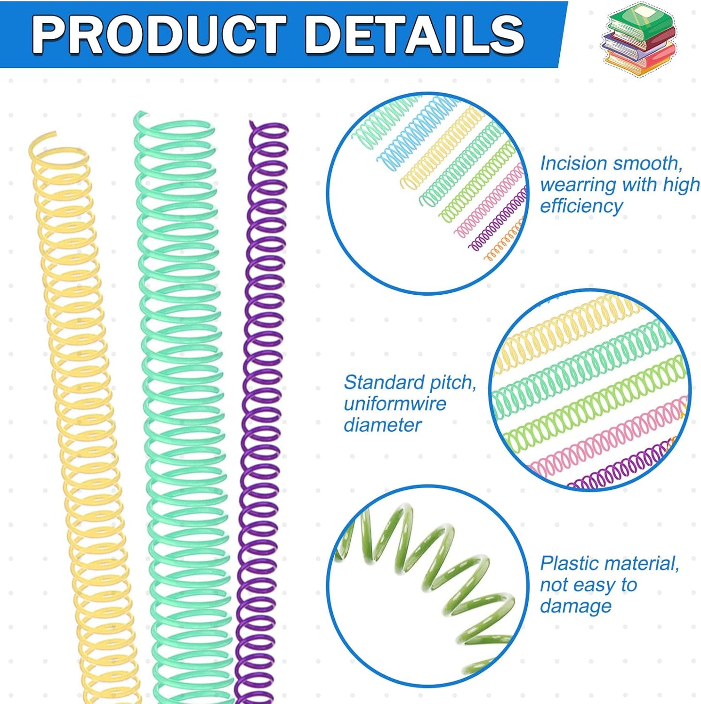 120 Pack Plastic Spiral Binding Coils Binder Binding Spirals Rings Multi Size Spiral Binding Wire Combs Spines Coils, 4:1 Pitch, 1/4 5/16 3/8 1/2 9/16 5/8 3/4 7/8 Inch (Colorful)