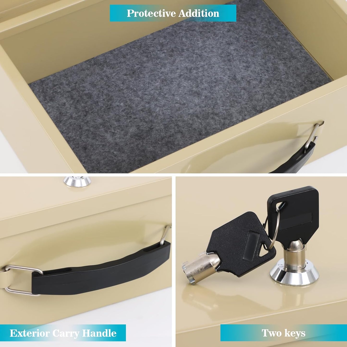 Dalmbox Portable Fire Safe Box with Key Lock, 13.2”x 11”x 5.1'', Fire Resistant Metal Storage Box, Lock Box for Documents, Safety Deposit Box for Home, Outside, Car, X Large, Sand