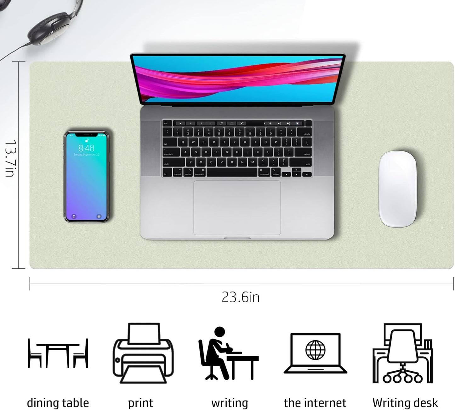 Aothia Double-Sided PU Leather Desk Pad - Non-Slip Large Mouse Pad & Desk Mat for Office, Home - Waterproof, Easy to Clean, Durable Dual-Sided Surface (23.6"x13.7", Matcha Green)