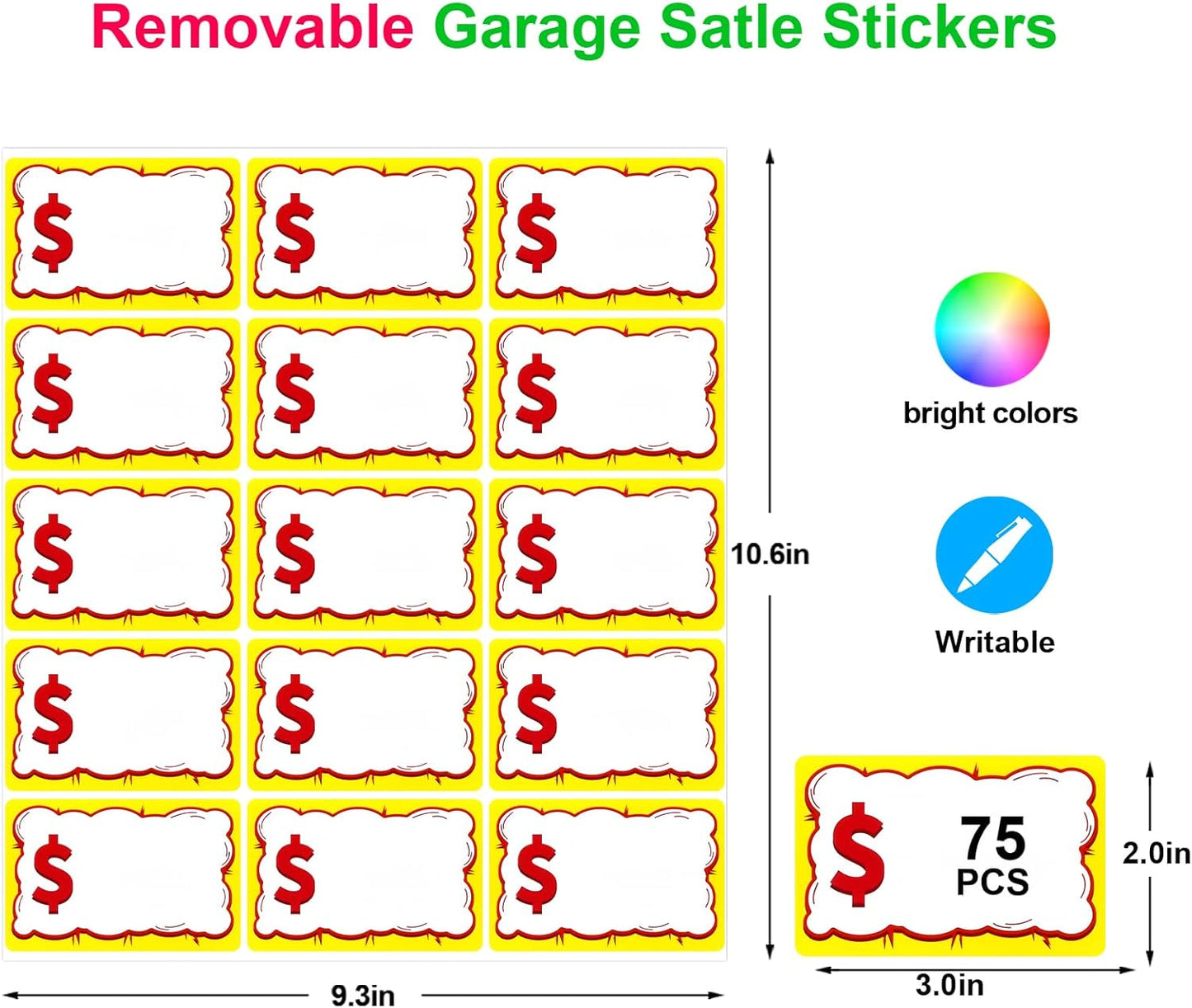300 PCS Removable Garage Sale Price Stickers, 3"x2" Price Stickers for Yard Sales, Flea Markets, County Fairs & Retail Use, Pricemarker Labels, Colours Round Price Tags