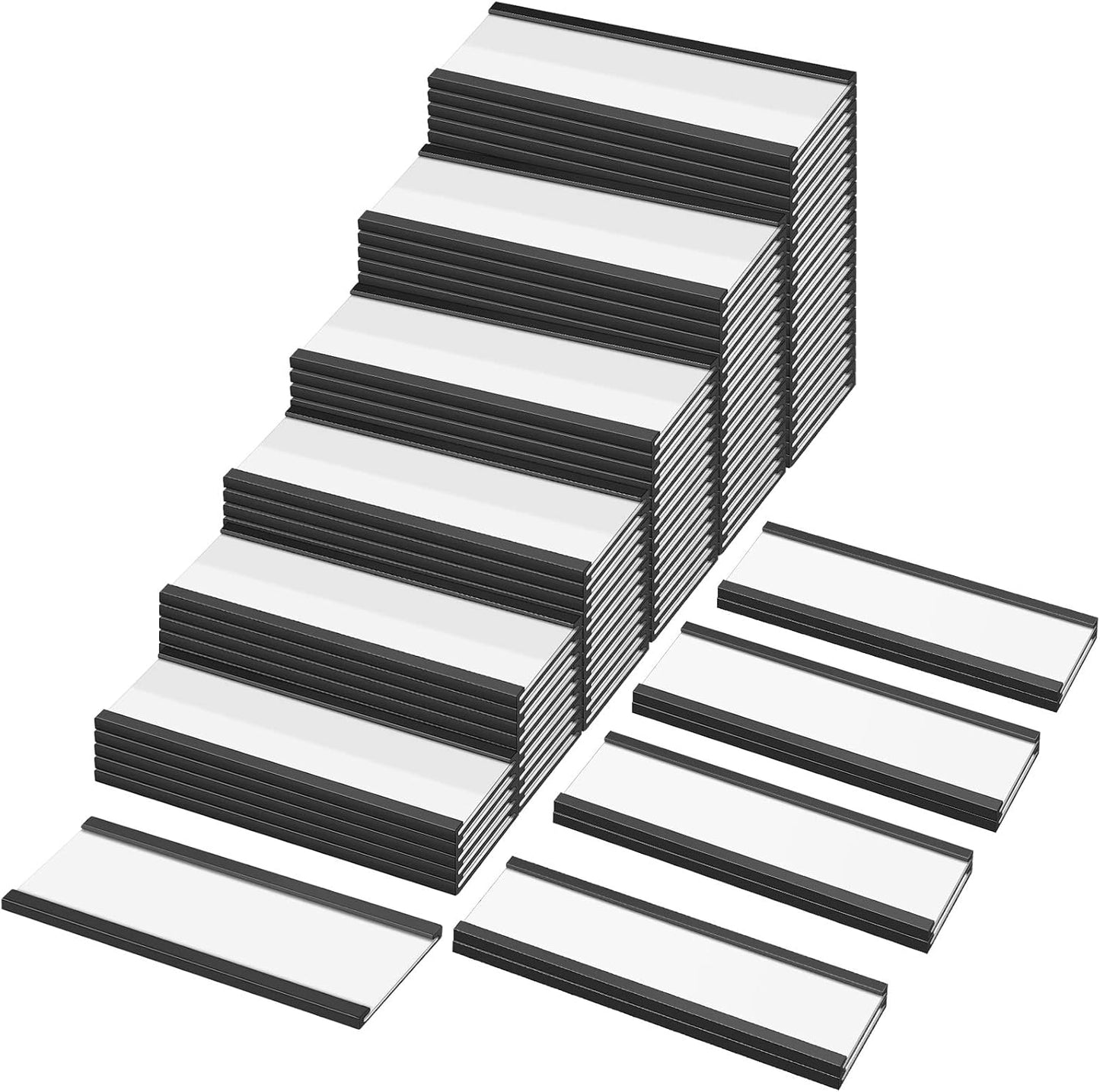 300 Pieces Magnetic Label Holders Channel Labels Racks Magnetic Card Holders with Protective Films and Replacement Strips for Metal Shelf, Filing Cabinet, Mailbox, Whiteboard (1 x 3 Inch)