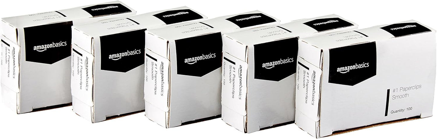 Amazon Basics Paper Clips, No. 1, Silver | Smooth | 1000 Count, Pack of 12