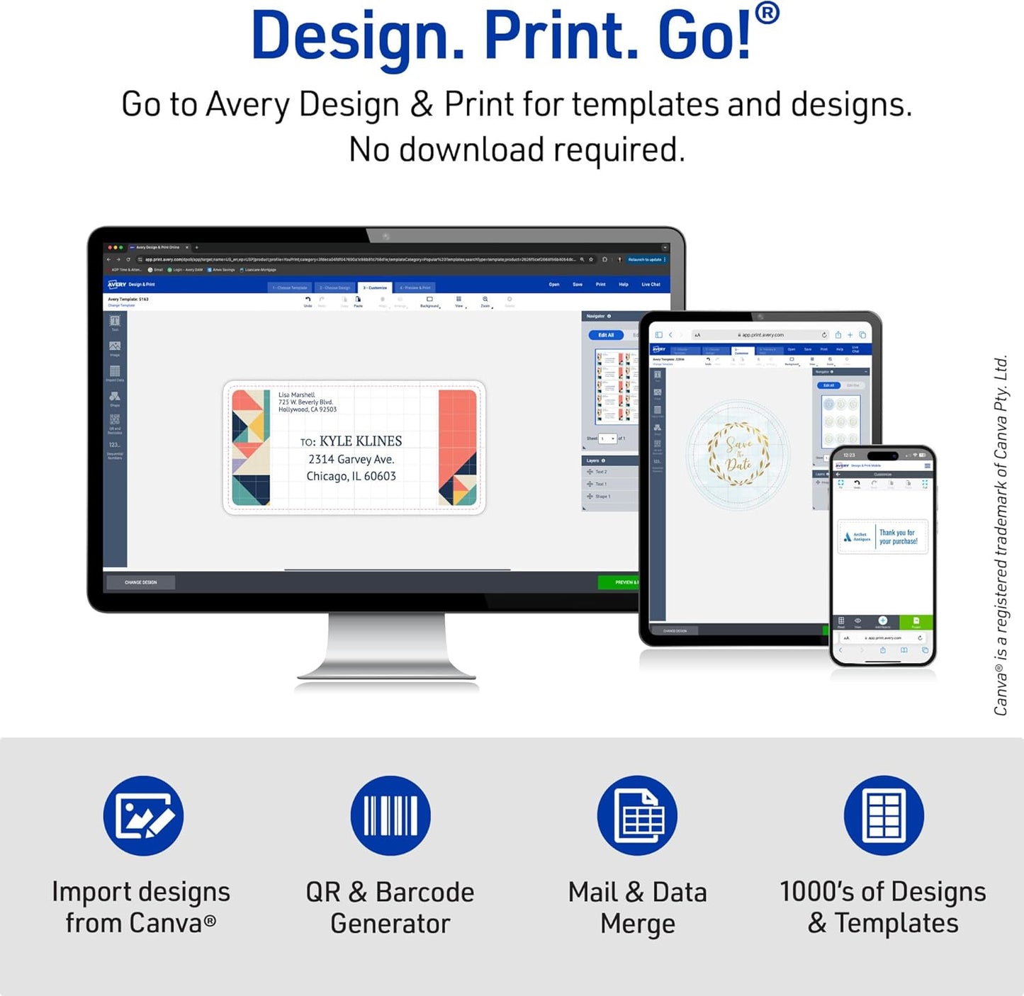 Avery Matte Clear Address Labels, Sure Feed Technology, Inkjet, 1" x 2-5/8", 750 Labels, 5 Packs (8660)