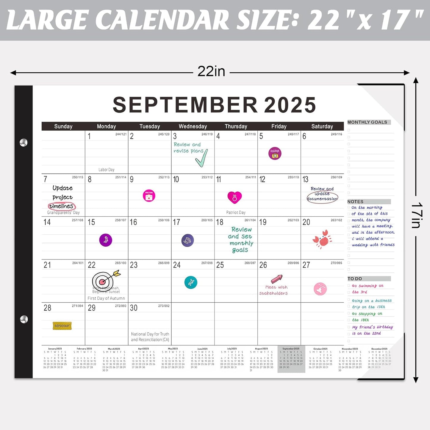 Gannyfer Desk Calendar 2025-2026, Large Calendar 2026 22" x 17", July 2025 - Dec 2026, 18 Monthly Academic Desktop Pad Calendar with Plastic Cover, Thick Paper, for Planning and Organizing in Office, School, Family(6 Stickers)