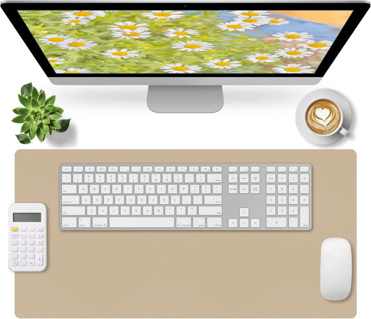 Bloss Beige Desk Mat 23.6" x 13.8", Desk Matt for Desktop, Large Leather Mouse Pad Waterproof, Computer Mat for Office Work/Home/Decor/Protector