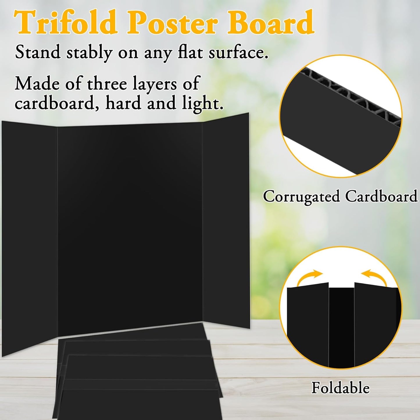 4PCS Medium Trifold Poster Board 26" x 16" Black Tri Fold Presentation Boards, Corrugated Cardboard Picture/Project Display Boards for Event, Exhibition, Business, School Project, Science Fair