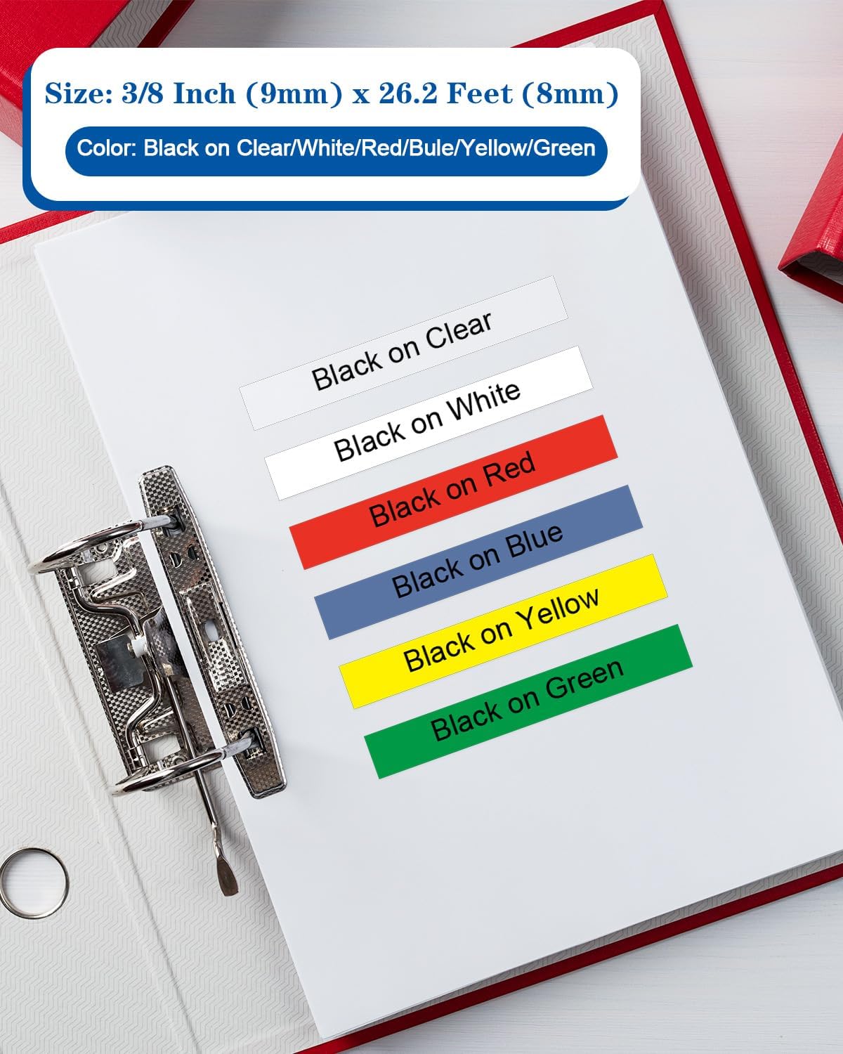 6-Pack TZe TZ Tape 9mm 0.35" Laminated Colored Compatible for Brother P Touch Label Tape 3/8 Inch for PT-D210 D220 H110 D400 Label Maker, Clear/White/Red/Blue/Yellow/Green