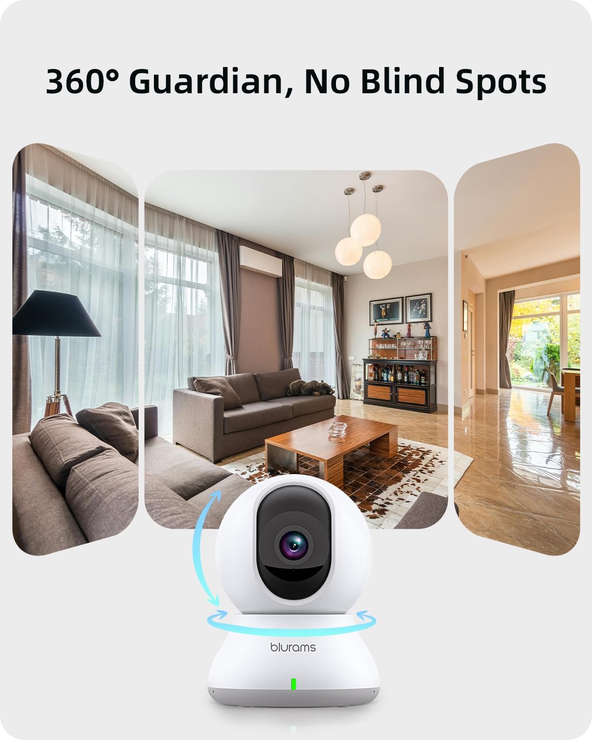 blurams Indoor Camera 2K, Cameras for Home Security 5GHz, 360° Pet Camera w/Motion Tracking, Phone App, 2-Way Audio, IR Night Vision, Siren, Works with Alexa & Google Assistant