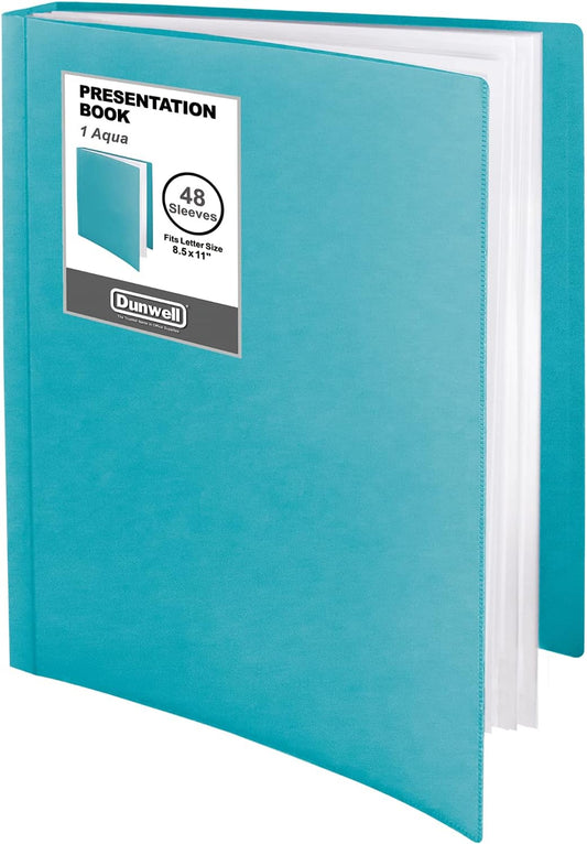 Dunwell Presentation Binder 48-Pocket, Displays 96 Pages, 8.5x11 Portfolio Binder with Plastic Sleeves, Storage and Organizer for Documents, Photos, Kids Artwork, Projects, Recipes (Aqua)