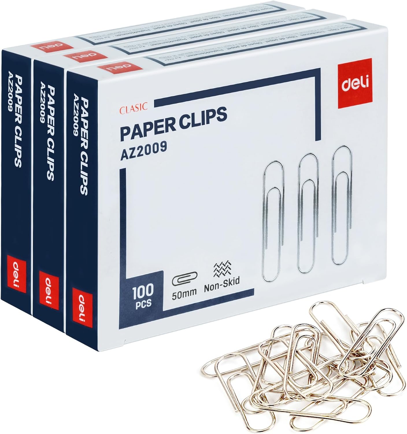 Deli Jumbo Paper Clips Nonskid, 300 Large Paper Clips, 3 Boxes of 100 Each, Silver