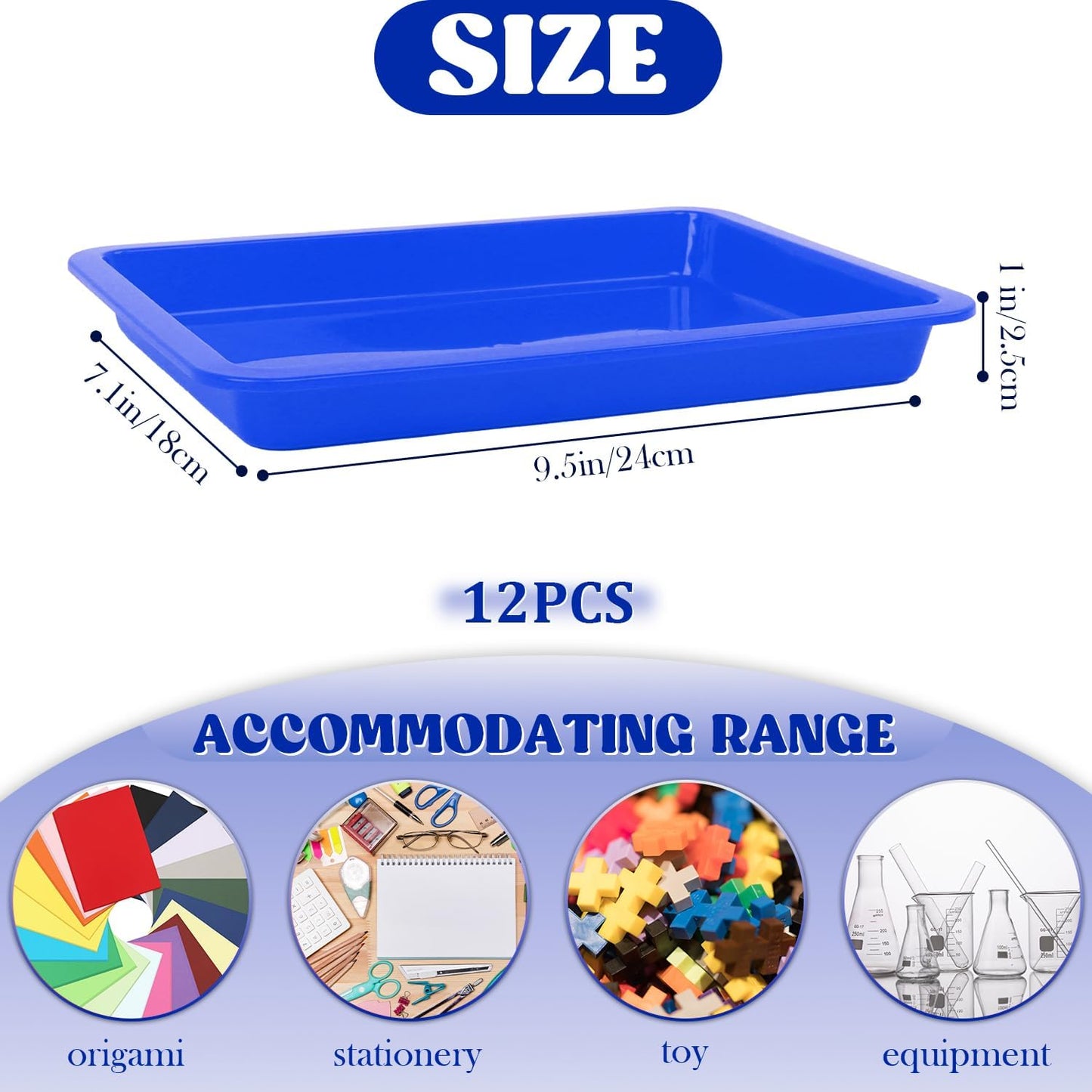 24 Pack Art Trays - Stackable Craft Trays for Kids' DIY Projects & Painting - Shallow Storage Organizer (Blue, 9.45 x 7.1 x 0.98 Inch)