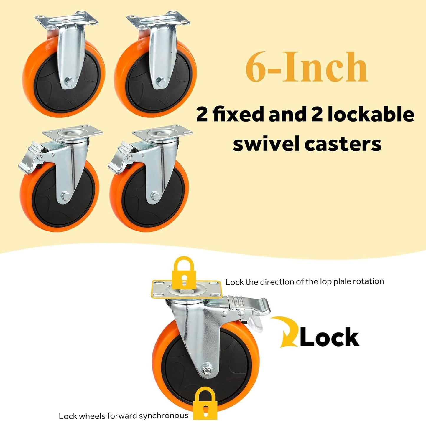ELAFROS 2-Tier Heavy Duty Plastic Utility Cart, 34" x 17", Work Cart with Tub Storage, Deep Shelves, 2 Fixed 2 Swivel Wheels, Holds up to 550 lbs, 6" Casters, Service Cart for Warehouse