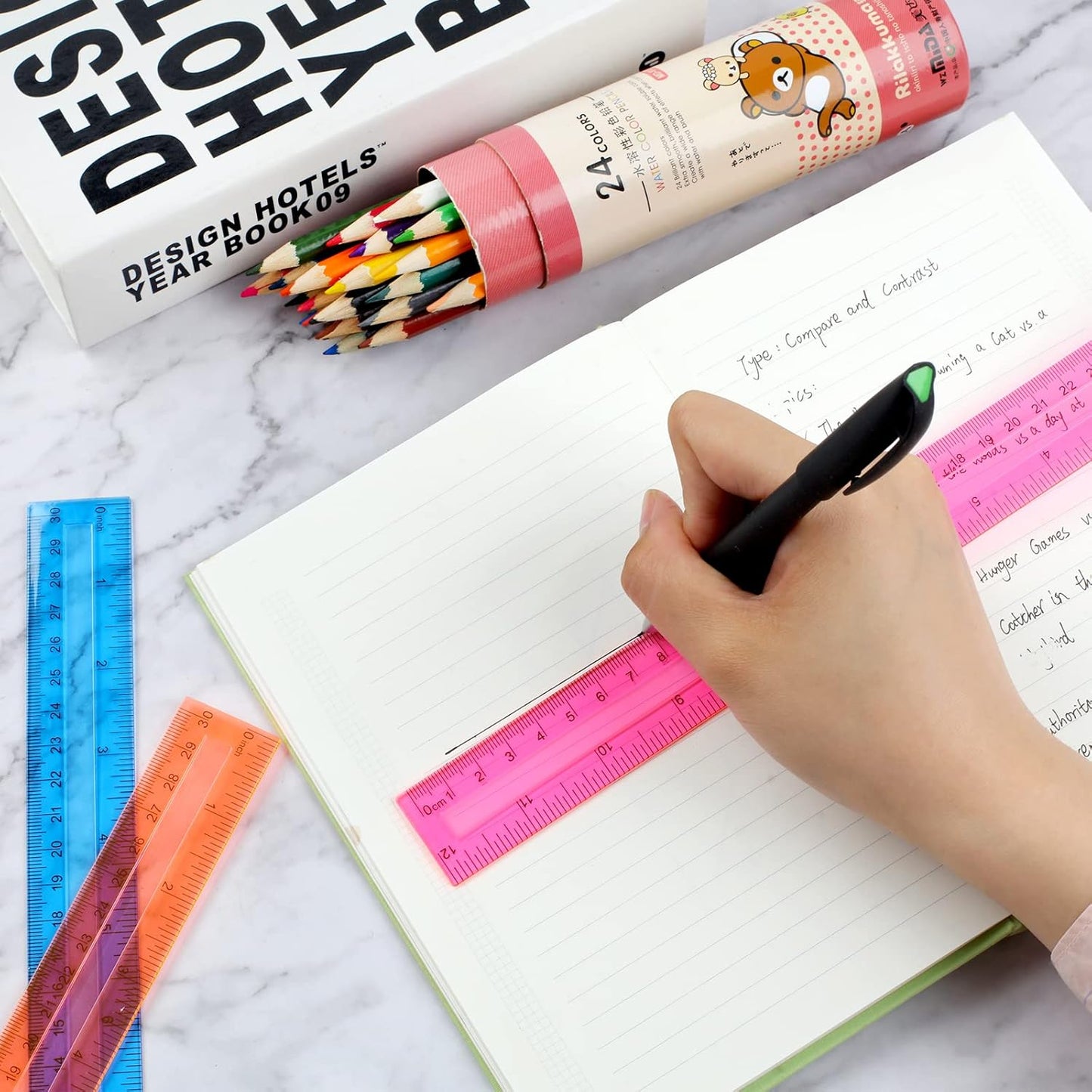 30PCS Clear Ruler, 12 Inch Plastic Rulers for School, Home, or Office, Clear Plastic Rulers, Assorted Colors.