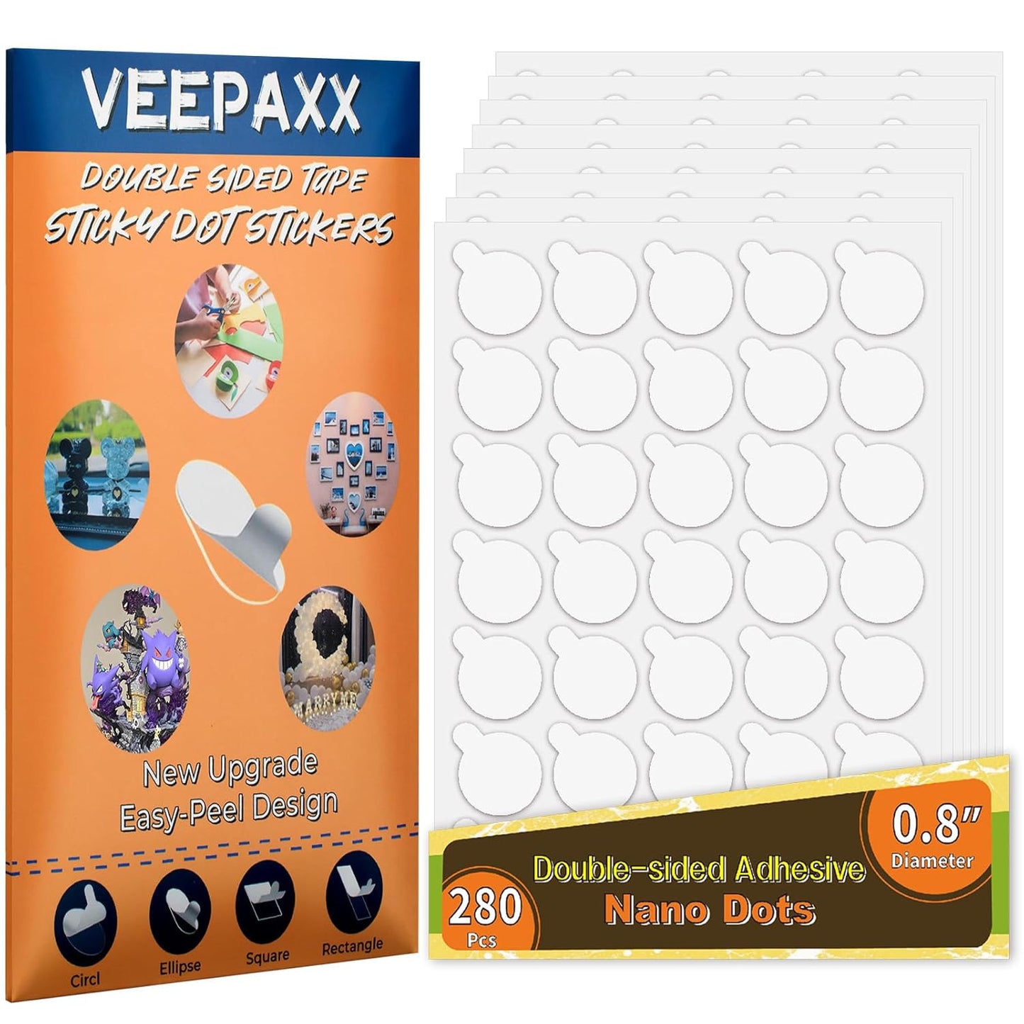 280Pcs Double Sided Adhesive Dots, Removable Clear Dots Sticky Tack, Waterproof No Trace Dots Adhesive Putty for Wall Hanging Crafts, Balloons Party Decorations Poster Picture Festival Decoration 20mm