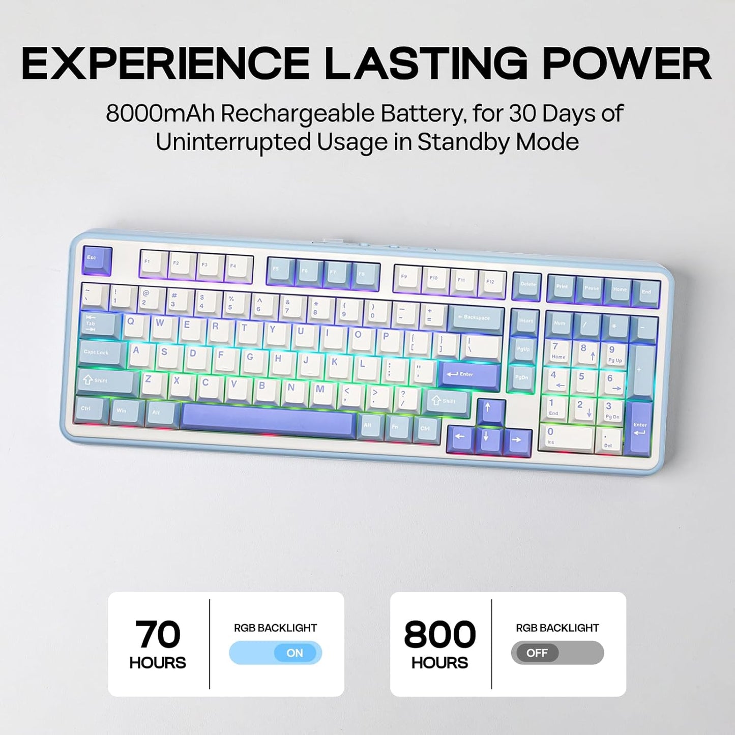 EPOMAKER TH99 Wireless Mechanical Keyboard with Lubed Silent Switch, Quiet Gaming Keyboard, 8000mAh,Creamy Gasket,RGB Backlit,Numpad,PBT Keycap,Hot Swappable,for Gamers/Office (Blue&White)
