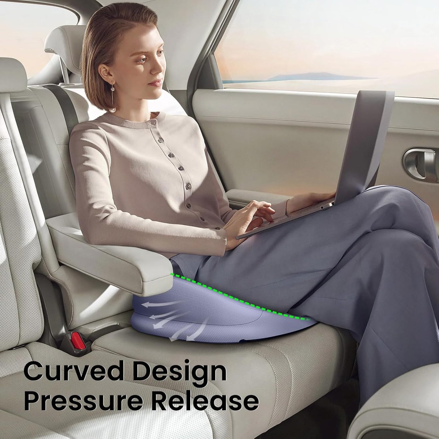 Benazcap Large Seat Cushion for Office Chair Memory Foam Coccyx Pain Relief Cushion Pillow for Back Support Non-Slip Seat Pad for Office Desk, Car Seat, Wheelchair, Sciatica-Blue