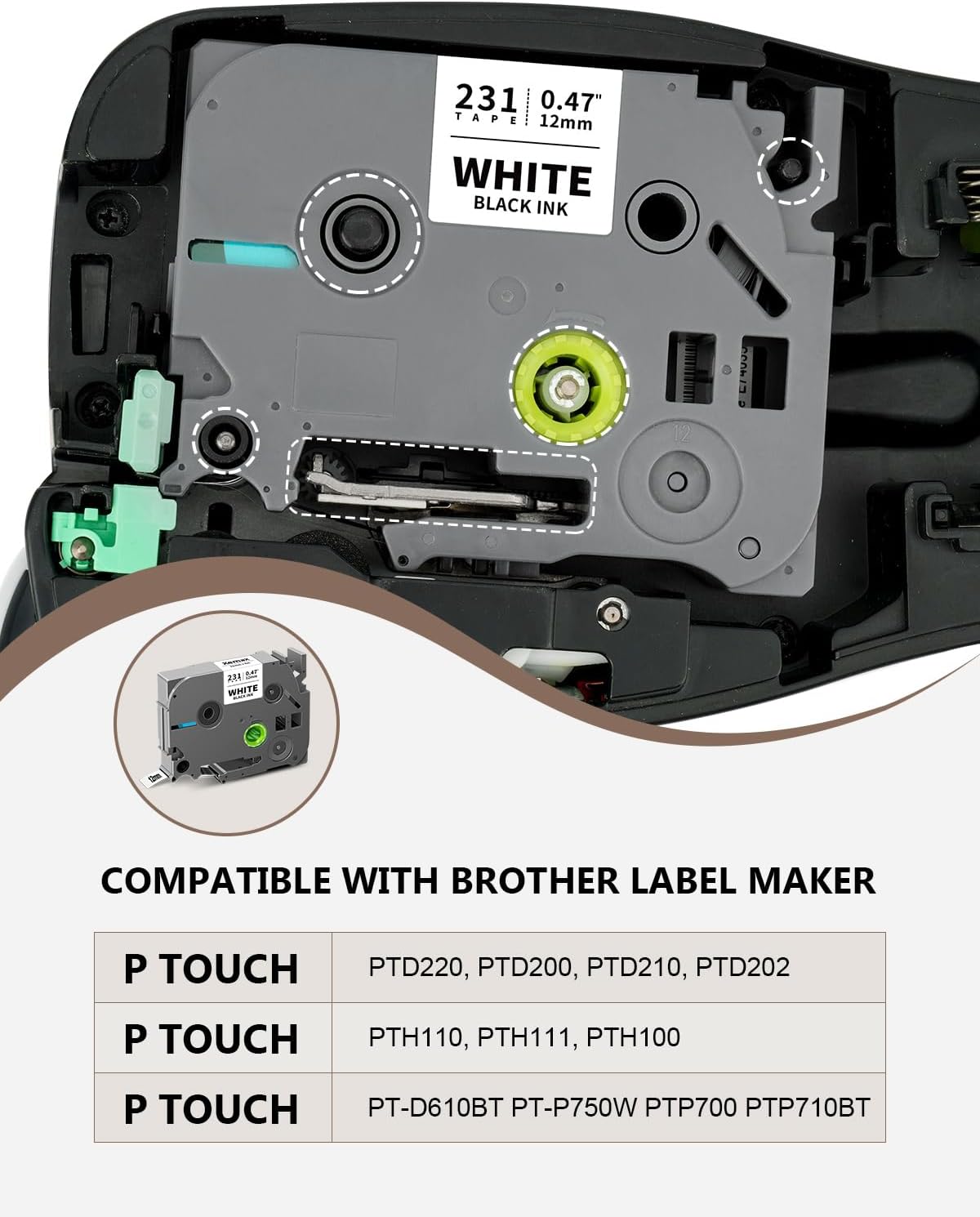 6-Pack Tze 12mm 0.47" Laminated Multi-Color Tz Tape Compatible with Brother P Touch Colored Label Tape Tze 131 231 431 531 631 731 Work for PTouch PT-H110 PT-D210 D220 D400 1290 Label Makers