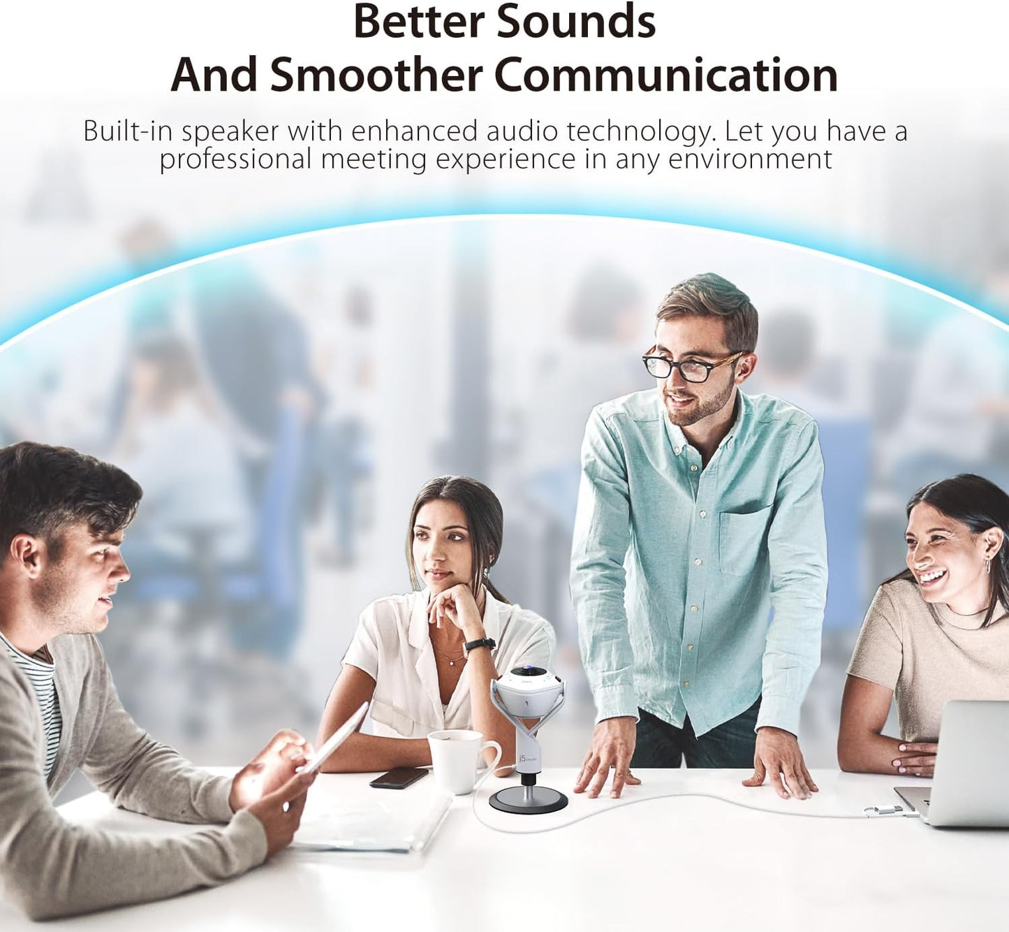 j5create 360 All Around AI-Powered Conference Room Camera with Speakerphone, Smart-Tracking, Auto-Framing, Include a Remote Control (JVU368)
