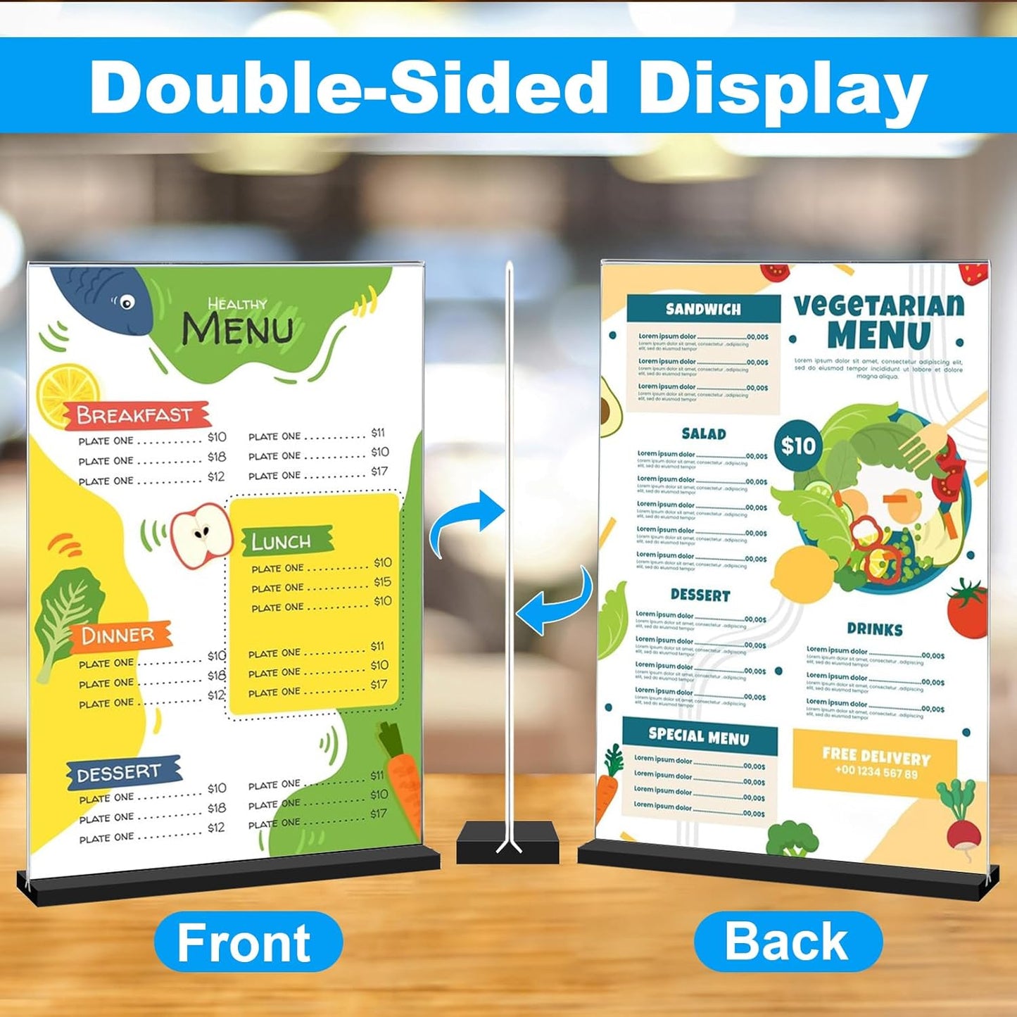 EHWINE 3 Pack Acrylic Sign Holder 8.5 x 11, Double-Sided Stand up Table Top Sign Holders, Clear Acrylic Picture Frame Menu Flyer Paper Holder Display Stand for Office Business Store Wedding Party(Black Base)