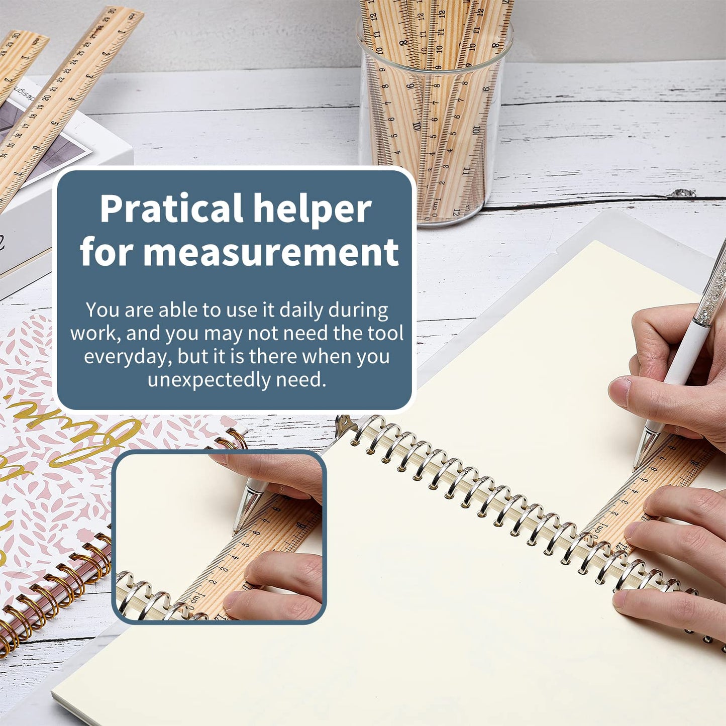 72 Pack Wooden Ruler 8 Inch Rulers Bulk Wood Measuring Ruler Office Ruler 2 Scale