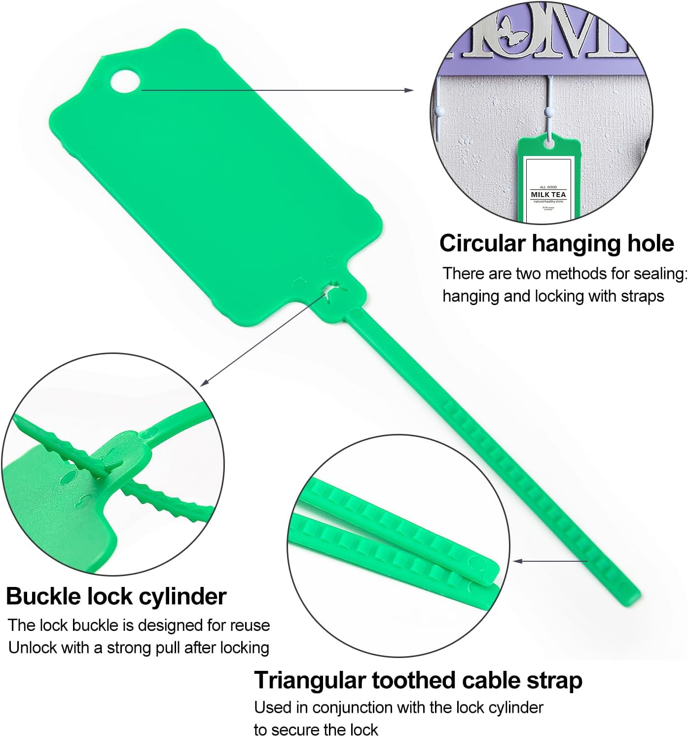 100pcs Blank Plastic Tags for Labeling Reusable Hanging Tags Ties Key Tag Storage Labels Waterproof Plastic Mark Label Writable Hang Sign with One Marker Pen (Green)